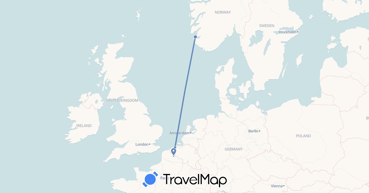 TravelMap itinerary: driving, cycling in Belgium, France, Norway (Europe)